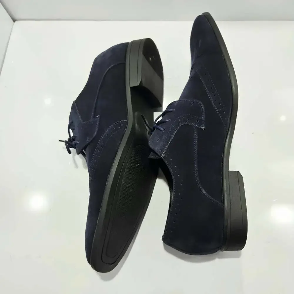 Bravo King-3 Dress Shoe Size 15W Blue Suede Oxford